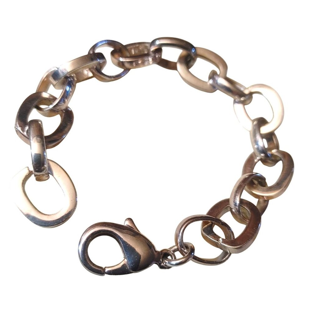 Chunky Oval Link Chain Bracelet Lobster Closure Silver Finish Classic Unisex